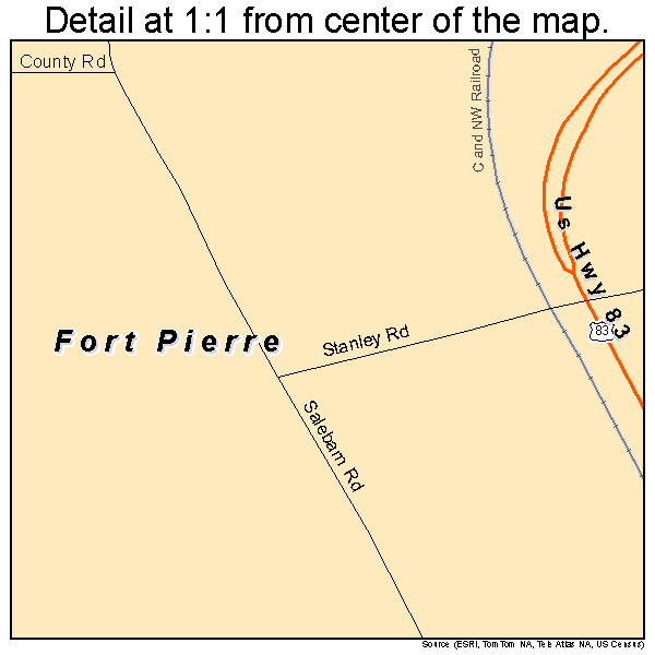 Fort Pierre, South Dakota road map detail