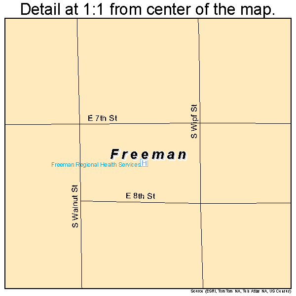 Freeman, South Dakota road map detail