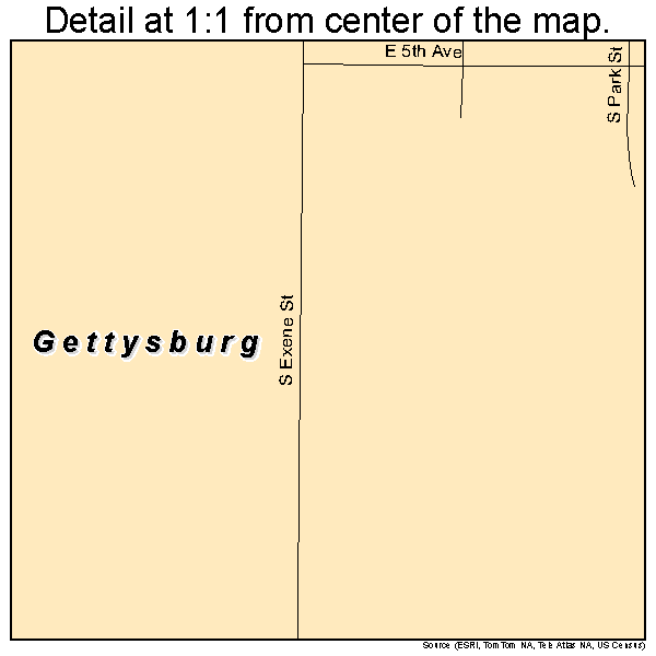 Gettysburg, South Dakota road map detail