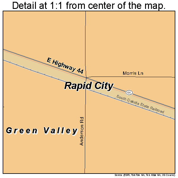Green Valley, South Dakota road map detail