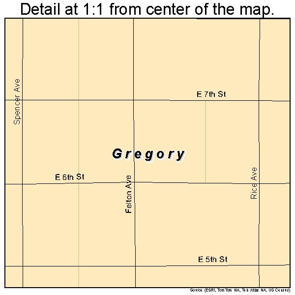 Gregory, South Dakota road map detail