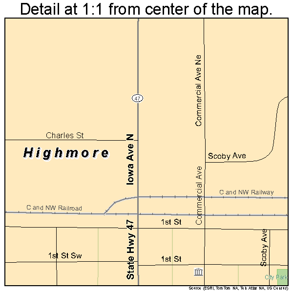 Highmore, South Dakota road map detail