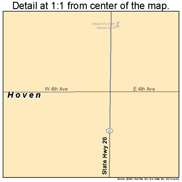 Hoven, South Dakota road map detail