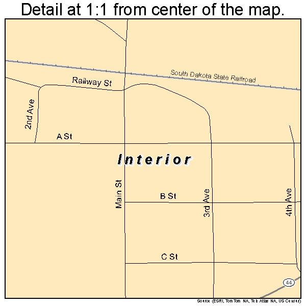 Interior, South Dakota road map detail