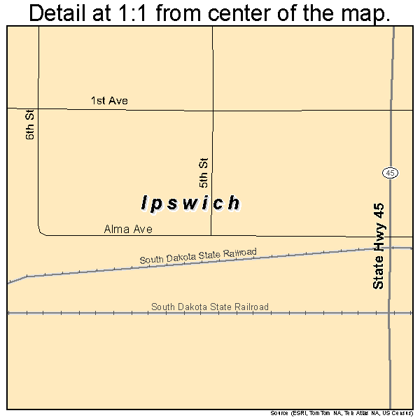 Ipswich, South Dakota road map detail
