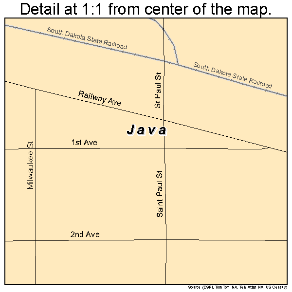 Java, South Dakota road map detail