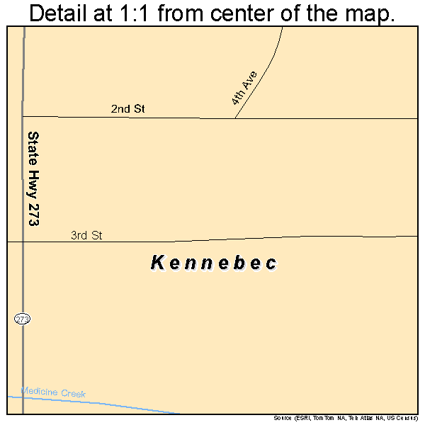 Kennebec, South Dakota road map detail