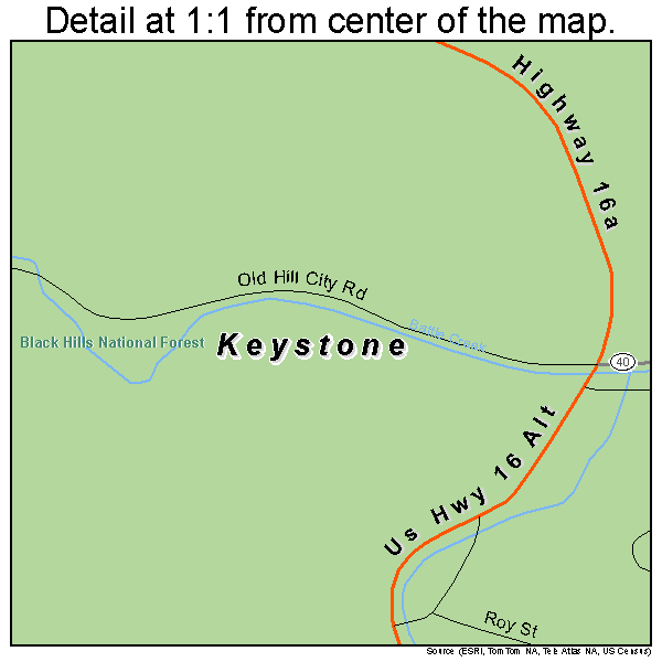 Keystone, South Dakota road map detail
