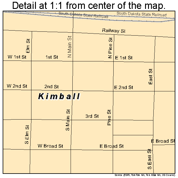 Kimball, South Dakota road map detail