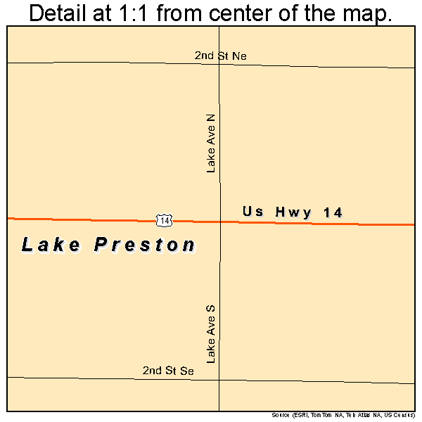Lake Preston, South Dakota road map detail