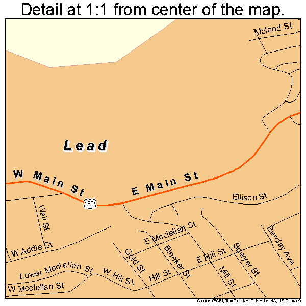 Lead, South Dakota road map detail