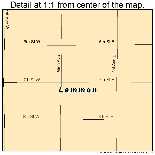 Lemmon, South Dakota road map detail