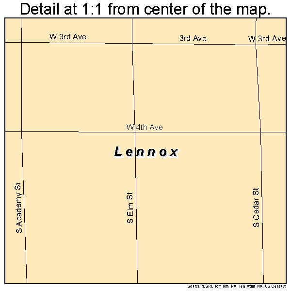 Lennox, South Dakota road map detail