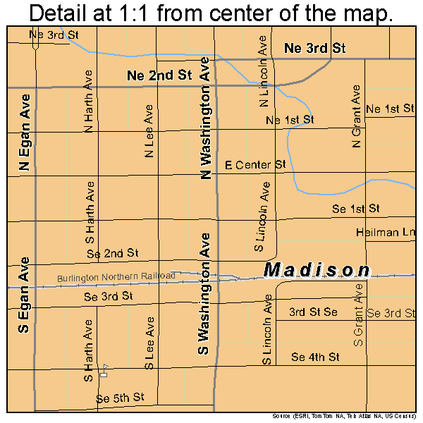 Madison, South Dakota road map detail