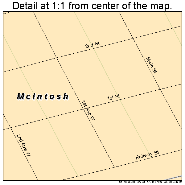 McIntosh, South Dakota road map detail