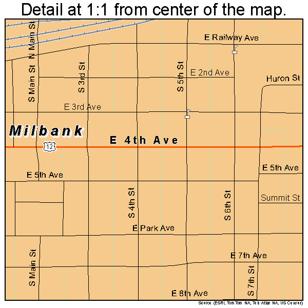Milbank, South Dakota road map detail