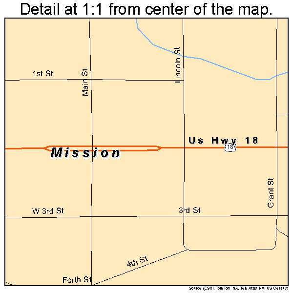 Mission, South Dakota road map detail