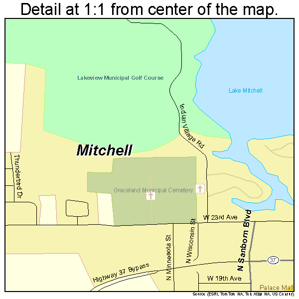 Mitchell, South Dakota road map detail