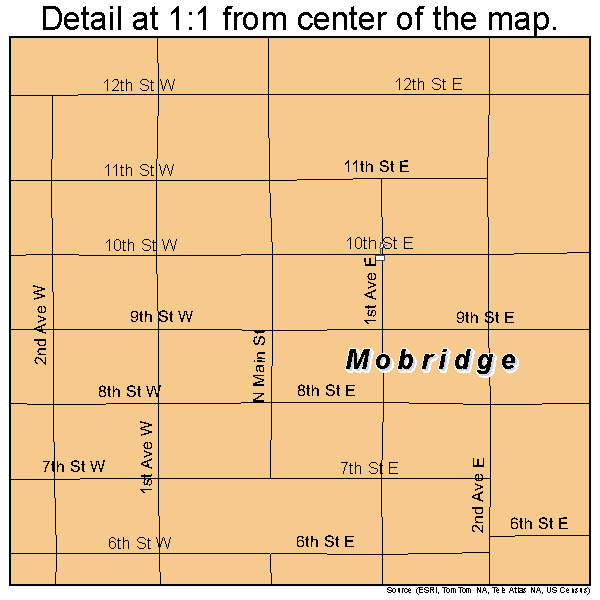 Mobridge, South Dakota road map detail