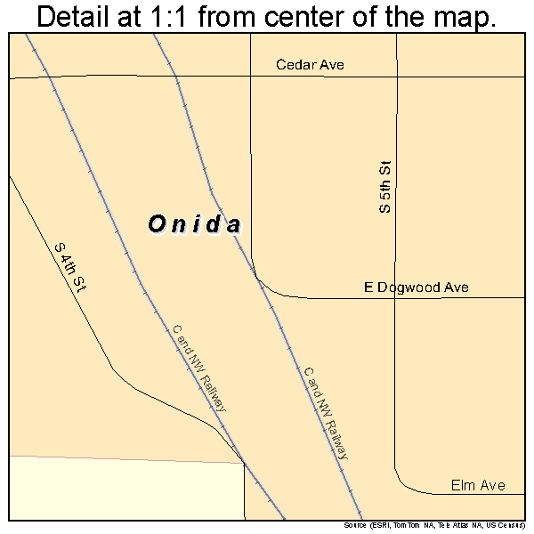 Onida, South Dakota road map detail