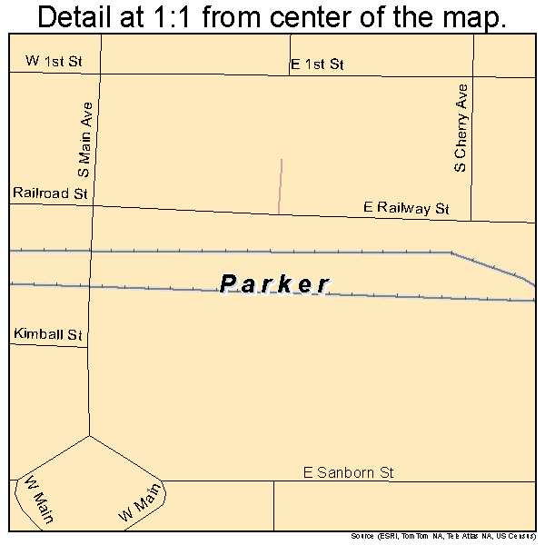 Parker, South Dakota road map detail