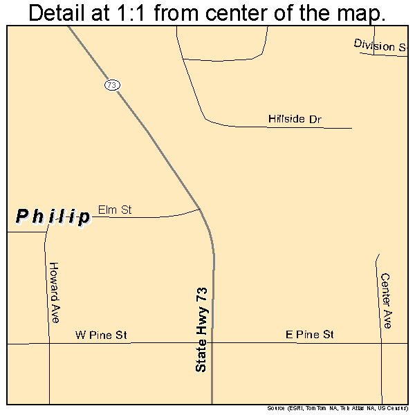 Philip, South Dakota road map detail