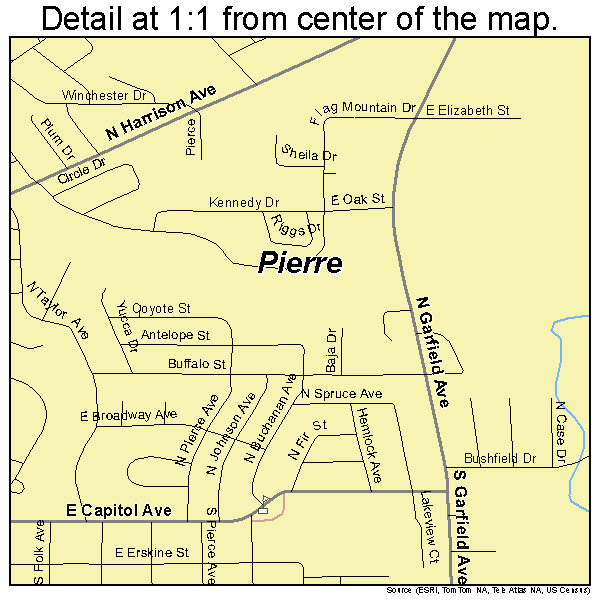 Pierre, South Dakota road map detail