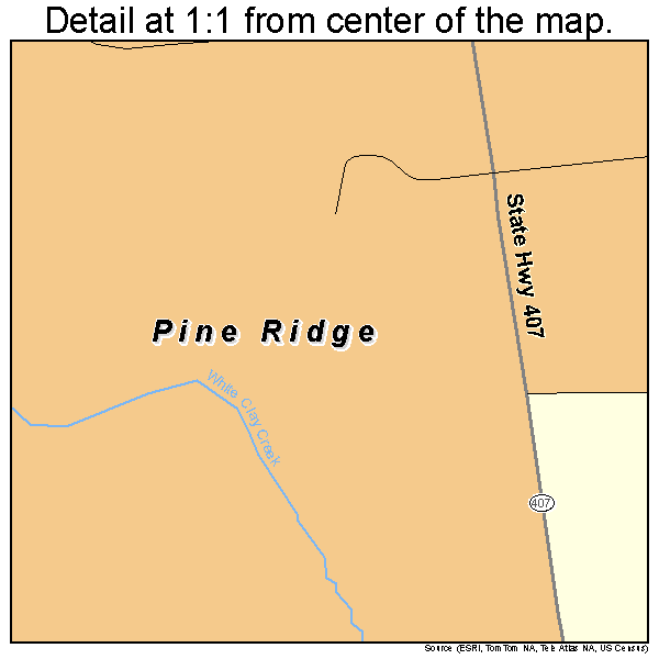 Pine Ridge, South Dakota road map detail