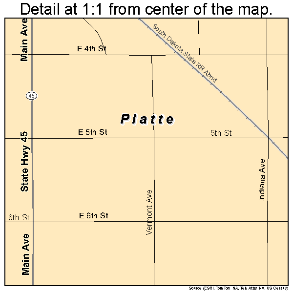Platte, South Dakota road map detail