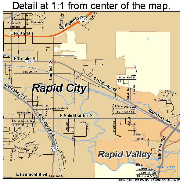 Rapid City, South Dakota road map detail
