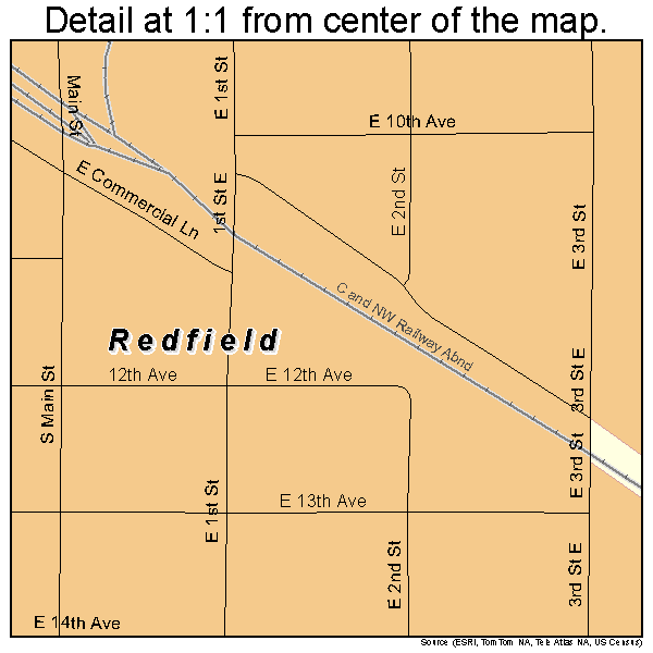 Redfield, South Dakota road map detail