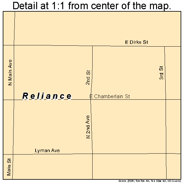Reliance, South Dakota road map detail