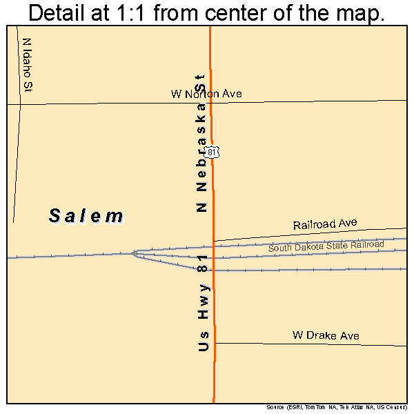 Salem, South Dakota road map detail