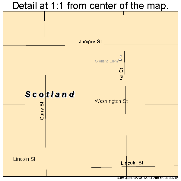 Scotland, South Dakota road map detail