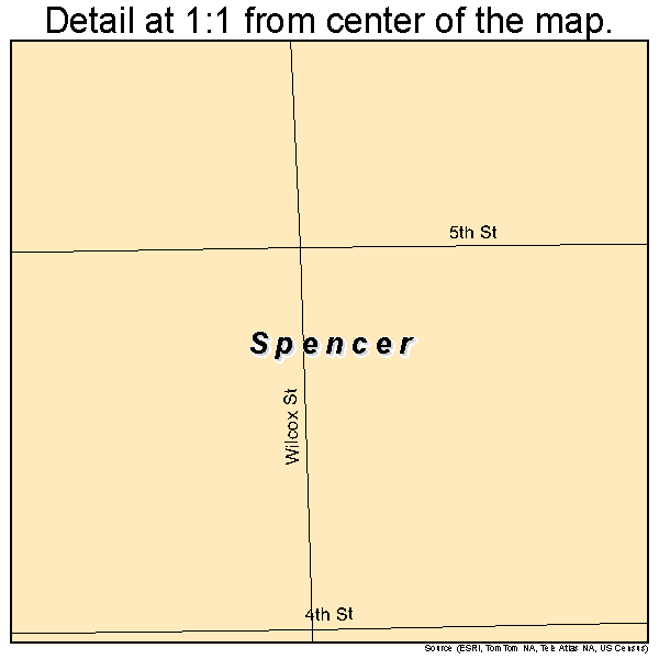 Spencer, South Dakota road map detail