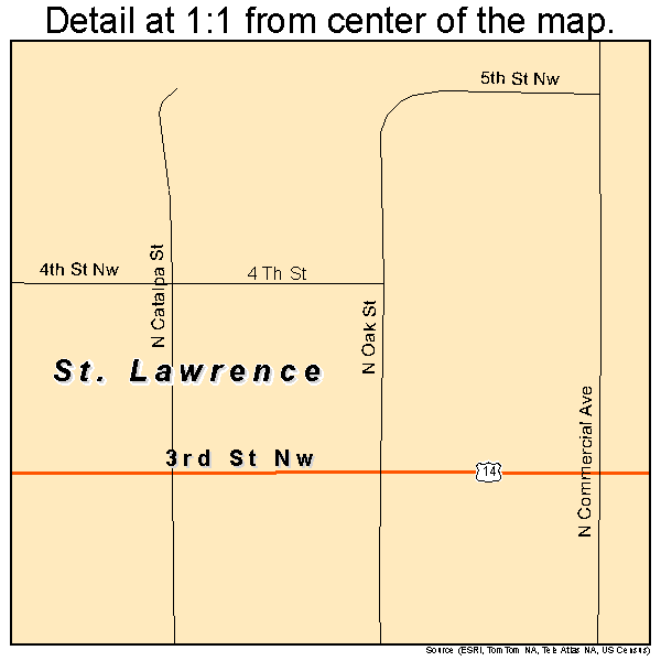 St. Lawrence, South Dakota road map detail
