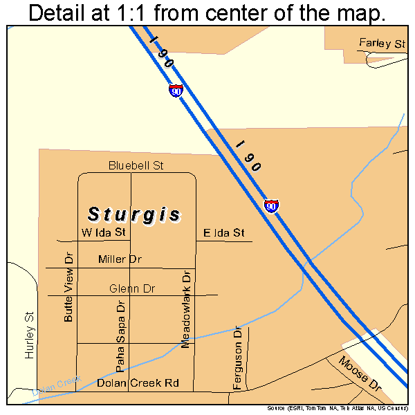 Sturgis, South Dakota road map detail