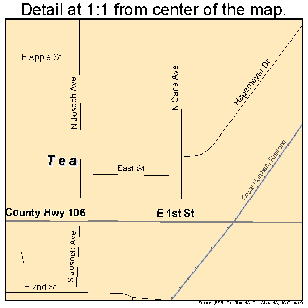 Tea, South Dakota road map detail