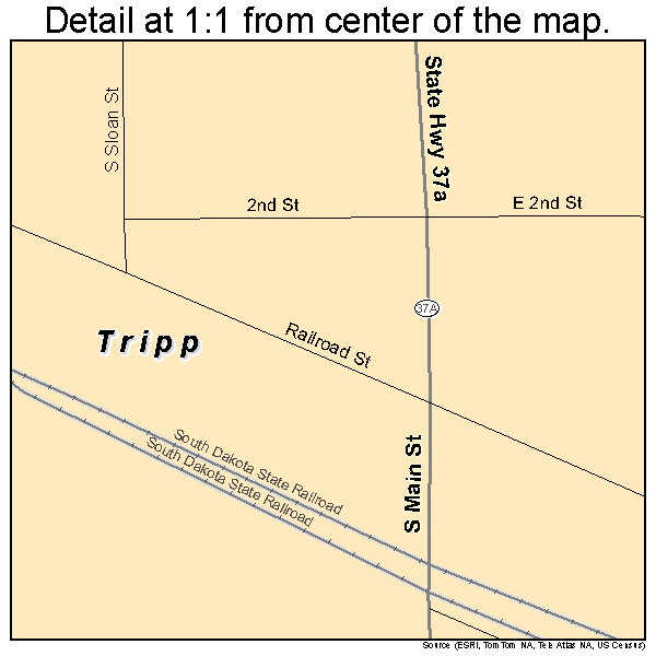Tripp, South Dakota road map detail