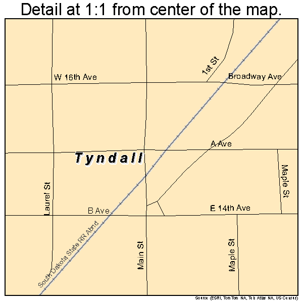 Tyndall, South Dakota road map detail