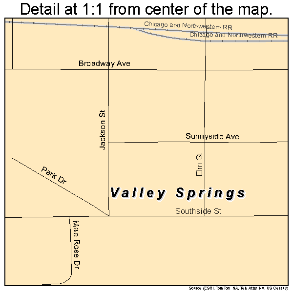 Valley Springs, South Dakota road map detail