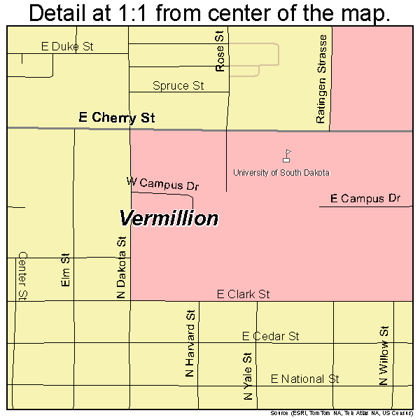 Vermillion, South Dakota road map detail