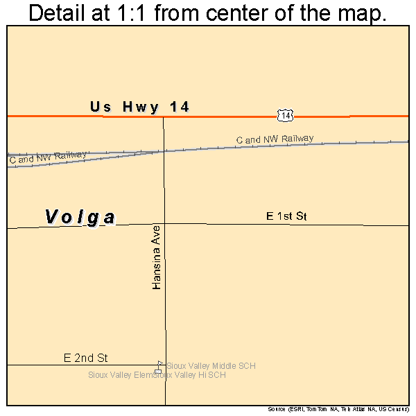 Volga, South Dakota road map detail