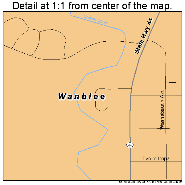 Wanblee, South Dakota road map detail