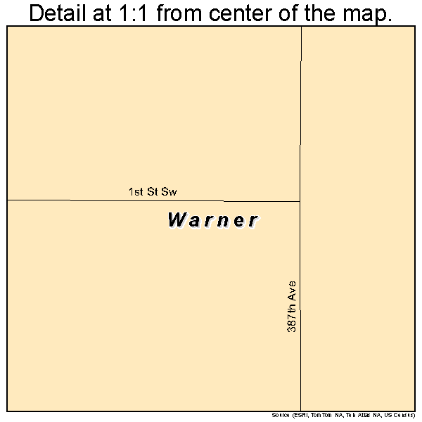 Warner, South Dakota road map detail