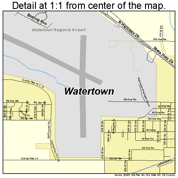 Watertown, South Dakota road map detail