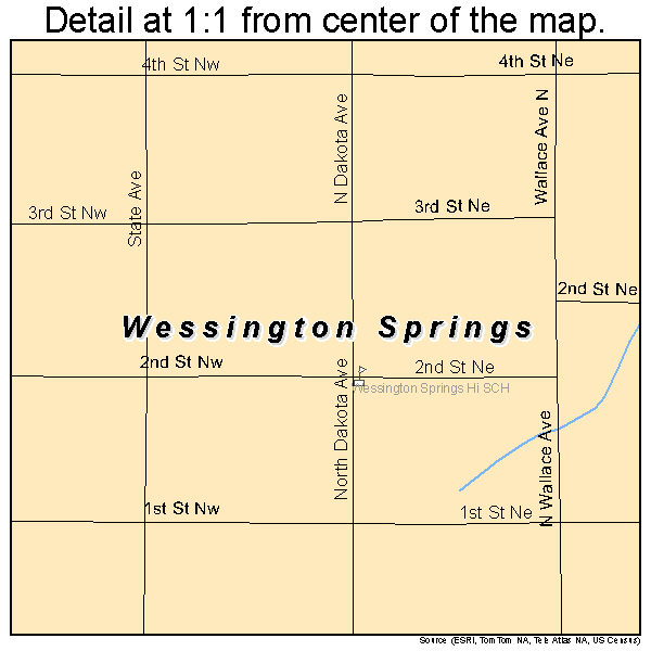 Wessington Springs, South Dakota road map detail