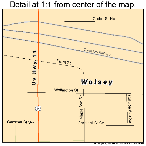 Wolsey, South Dakota road map detail