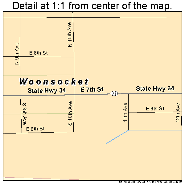 Woonsocket, South Dakota road map detail