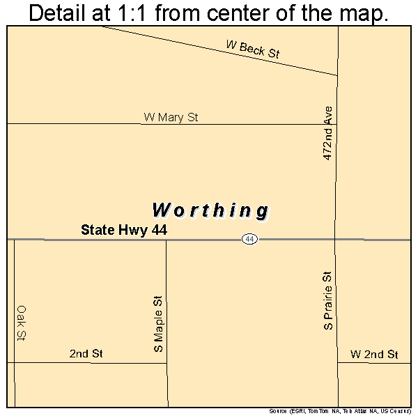 Worthing, South Dakota road map detail